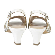 Load image into Gallery viewer, White Lotus Marianna Cornelli peep toe kitten heel slingback shoe with detailed design for occasion wear.