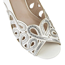 Load image into Gallery viewer, White Lotus Marianna Cornelli peep toe kitten heel slingback shoes, detailed occasion footwear with elegant design.