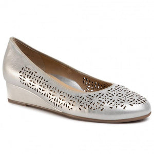 Ara leather laser cut out full toe wedge shoe