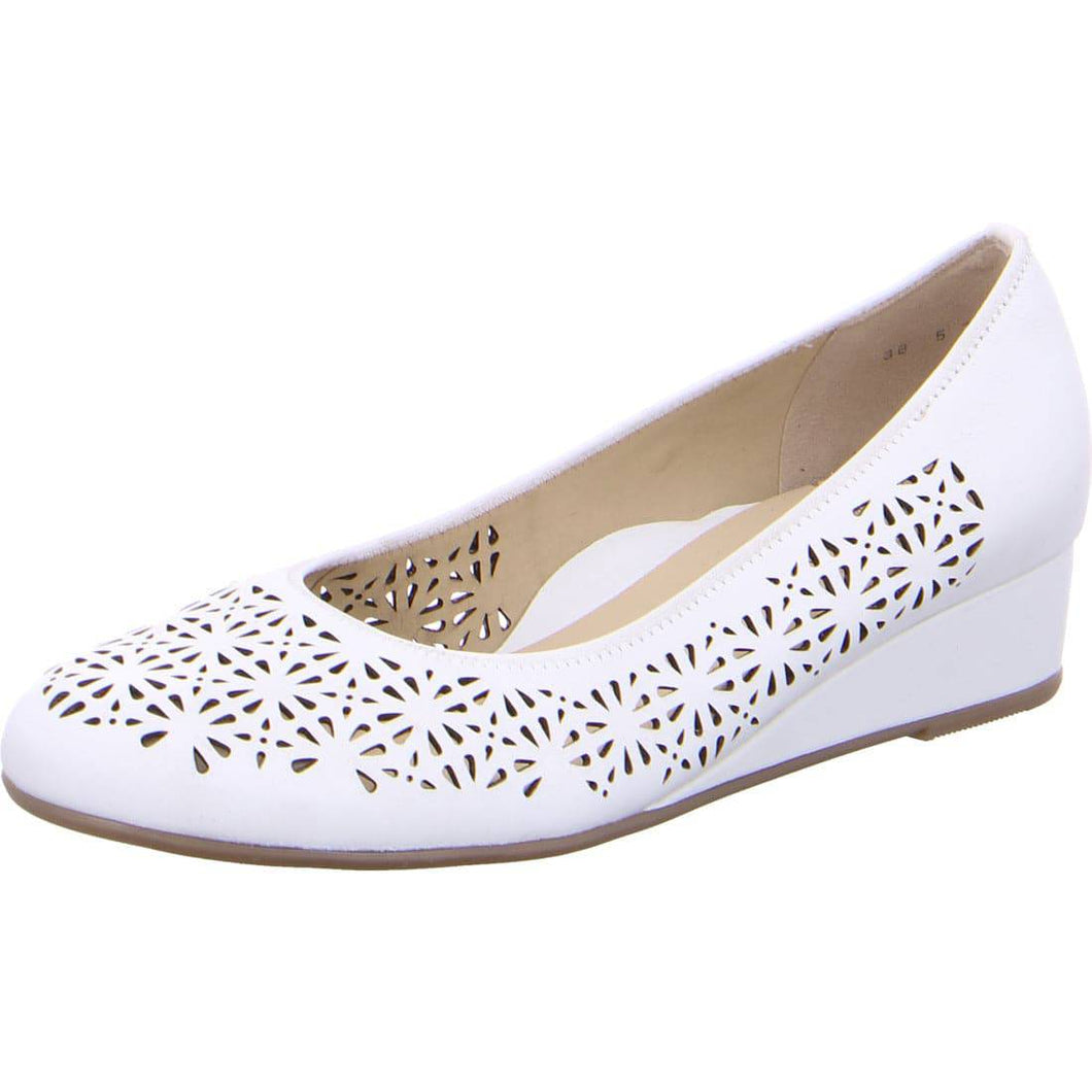 Ara leather laser cut out full toe wedge shoe