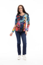 Load image into Gallery viewer, Orientique Night Boats V Neck Long Sleeve Jersey Cotton T-Shirt 23013 - Boutique on the Green 
