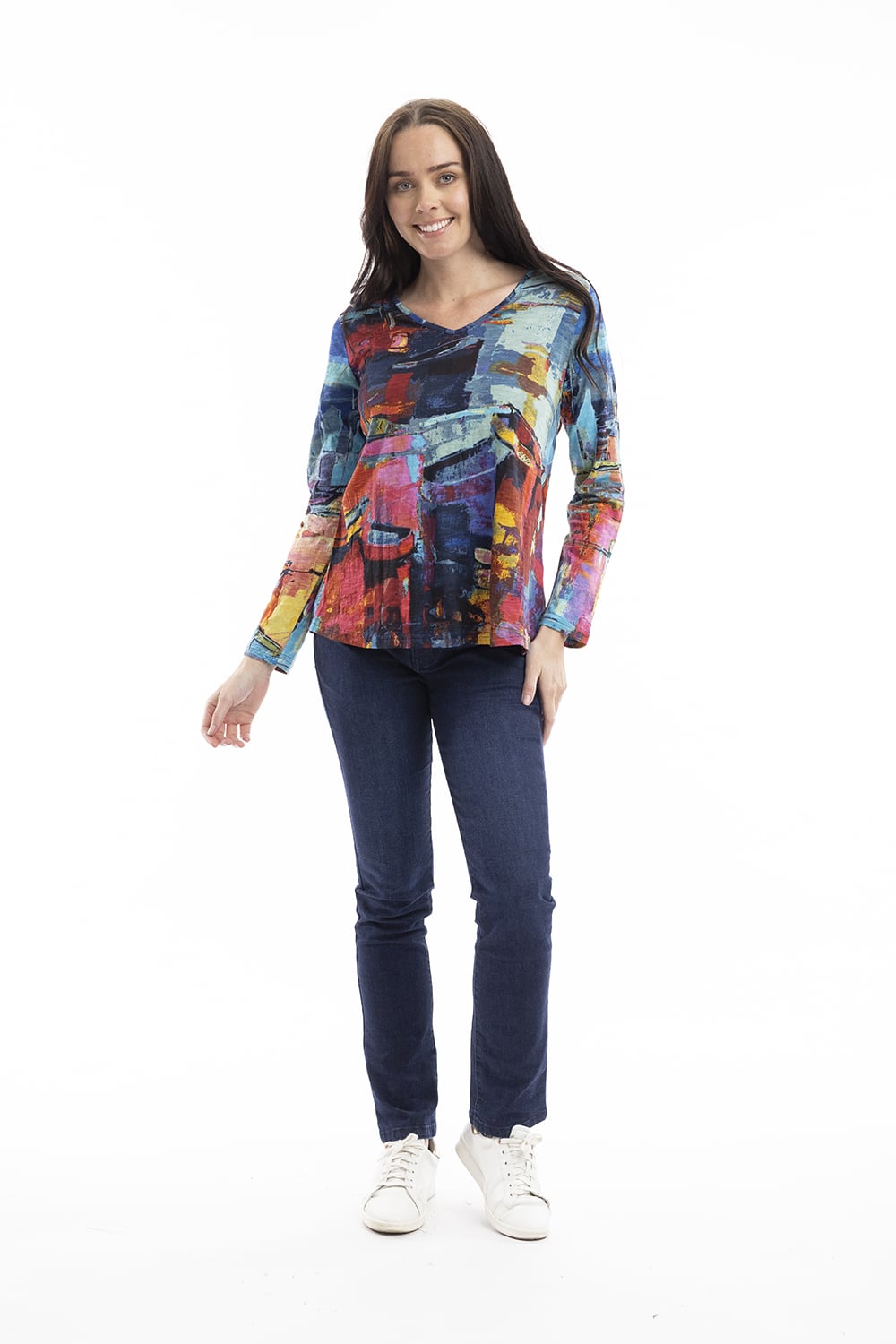 Orientique Night Boats V Neck Long Sleeve Jersey Cotton T-Shirt 23013 - Boutique on the Green 