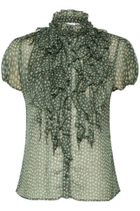 Saint Tropez LiljaSZ Printed Semi Sheer Multi Ruffle Front Button Through Woven Shirt Blouse - Boutique on the Green 