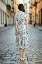 Load image into Gallery viewer, Orientique Rhodes Print Crinkle Short Sleeve Godet Midi Dress - Boutique on the Green 
