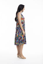 Load image into Gallery viewer, Orientique Grenada Multi Print Crinkle Sleeveless Godet Dress

