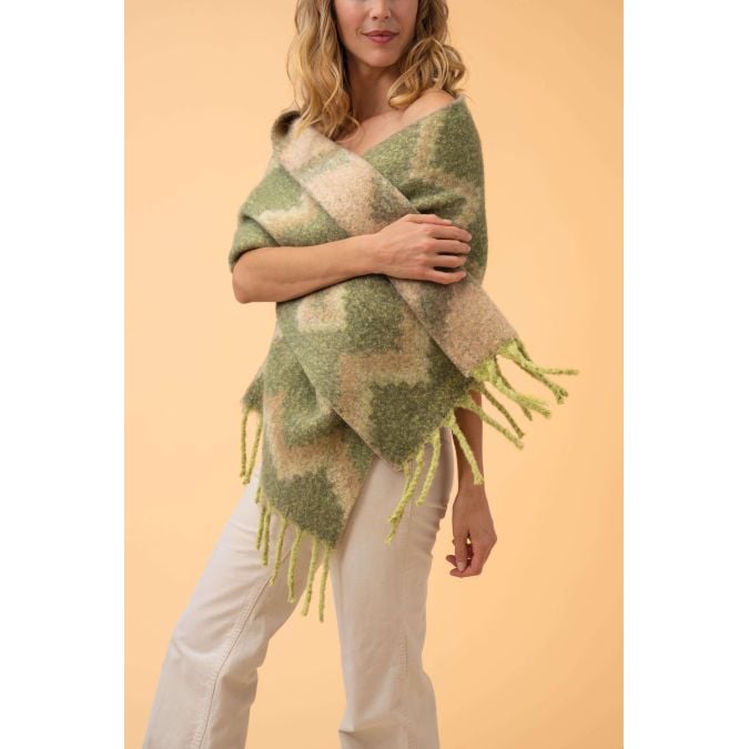 Powder Melia Zig Zag Patterned Cosy Scarf - Olive - Boutique on the Green 