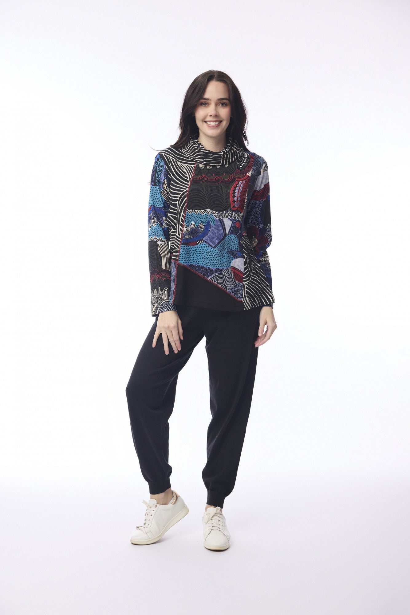 Orientique Benin Multi Patch Cowl Neck Stretch Jersey Tunic 62794