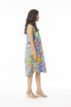 Load image into Gallery viewer, Orientique Okayama printed reversible organic cotton shift dress, showcasing both patterned sides, casual and comfortable fit.
