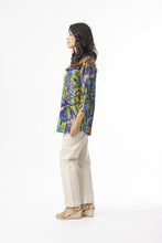 Load image into Gallery viewer, Orientique Zapallar multi-print 3/4 sleeve blouse with front pleat and button front, lightweight shirt with colorful patterns.
