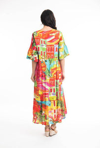 Orientique Aiya Napa Printed Elbow Bell Sleeve Viscose Woven Maxi Dress - Boutique on the Green 