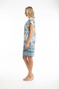 Orientique Rhodes Printed Easy Fit Organic Cotton Short Sleeve Crinkle Woven Dress - Boutique on the Green 