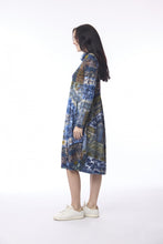 Load image into Gallery viewer, Orientique Isfahan Blue Cowl Neck Stretch Jersey Bubble Dress 31049
