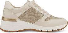 Load image into Gallery viewer, Tamaris Ivory &amp; Gold Glitter Lace Up Trainer With Metallic Trim Laces
