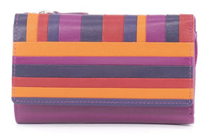 Leather Multi Coloured Stripe Medium Zipped Purse - Boutique on the Green 