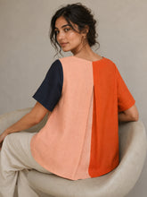 Load image into Gallery viewer, Foil 100% Linen Piece Of Puzzle Navy Mix Short Sleeve Woven Top TU5401
