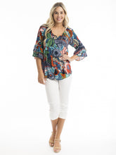 Load image into Gallery viewer, Orientique Cape Verde Frill Sleeve Boho Tassel Trim Woven Blouse
