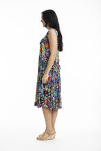 Load image into Gallery viewer, Orientique Grenada Multi Print Crinkle Sleeveless Godet Dress
