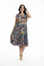 Load image into Gallery viewer, Orientique Grenada Multi Print Crinkle Sleeveless Godet Dress
