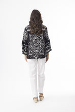 Load image into Gallery viewer, Orientique Bandana Black Printed Boho Shirred Blouse With Tassels 82228 - Boutique on the Green 
