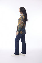 Load image into Gallery viewer, Orientique Maluka Navy Patch Textured Jersey Stretch Top 23120

