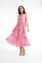 Load image into Gallery viewer, Orientique Leros Fushia Printed Organic Cotton Sleeveless Crinkle Woven Dress With Tassels - Boutique on the Green 
