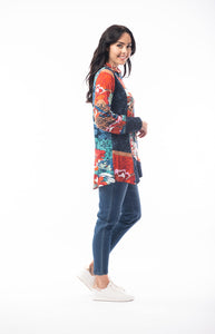 Orientique Apollo Blue & Red Mix Jersey Patchwork Cowl Neck Asymmetric Hem Tunic - Boutique on the Green 