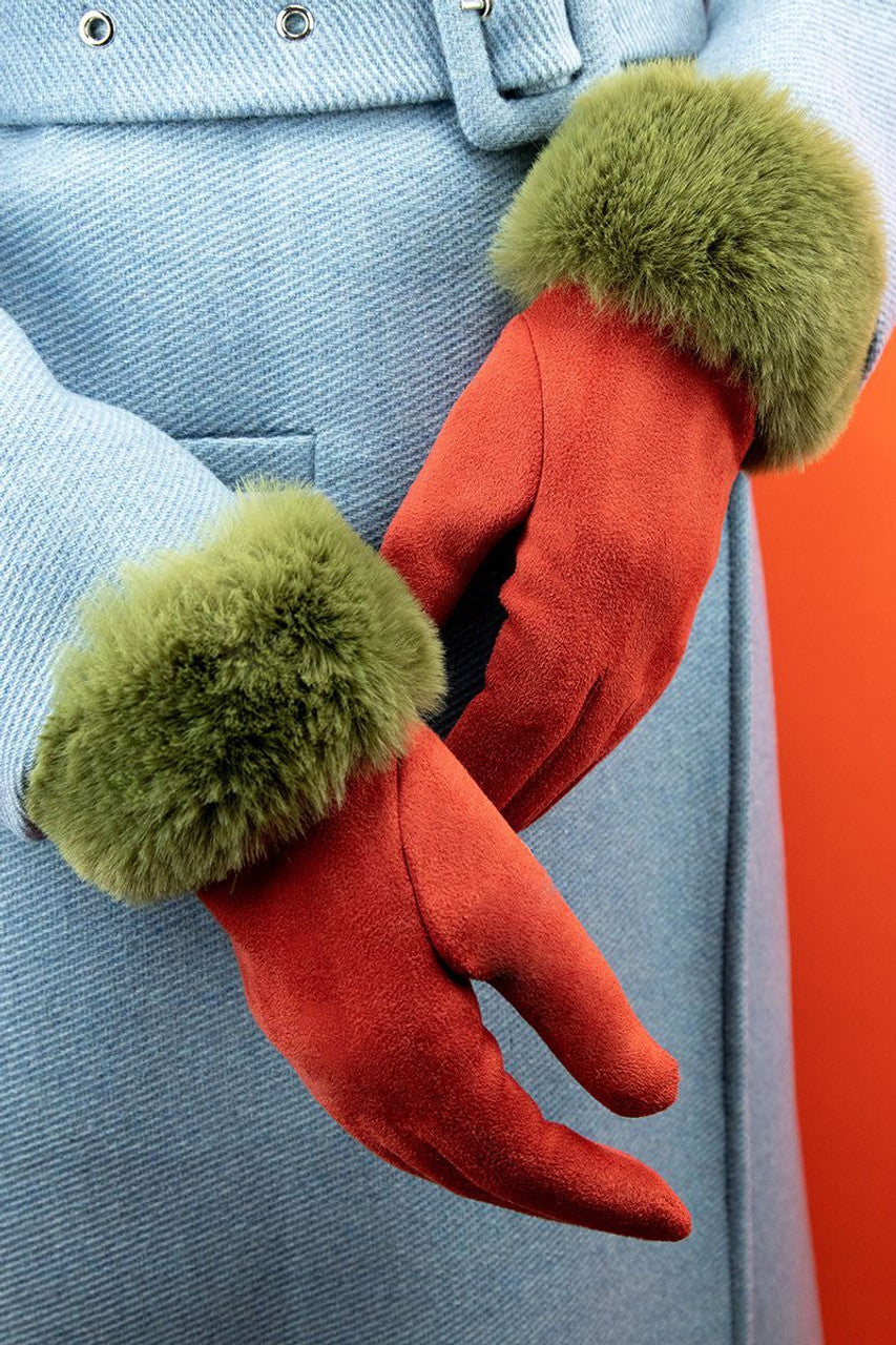 Bettina Faux Suede & Fur Trim Gloves