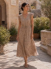 Load image into Gallery viewer, BYoung Joella Printed Frill Sleeve V Neck Drawstring Waist Tiered Maxi Dress
