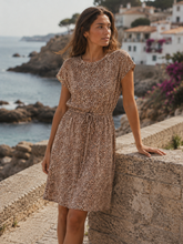 Load image into Gallery viewer, BYoung Joella Printed Short Sleeve Drawstring Waist Round Neck Tunic Style Dress
