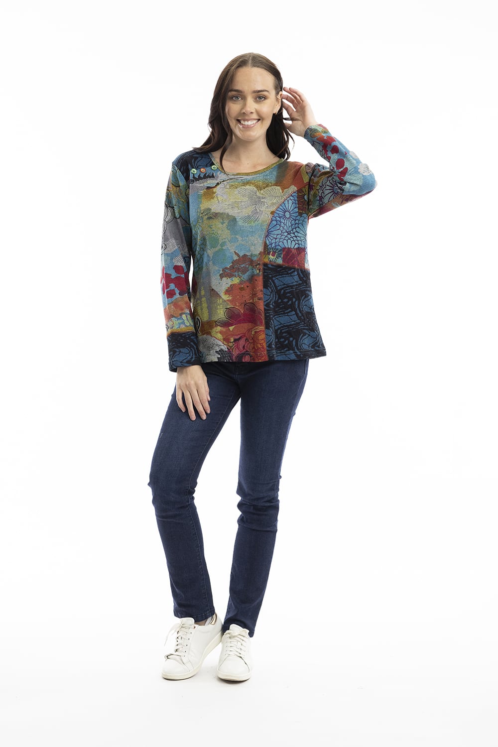 Orientique Billie Jean Patch Long Sleeve Jersey Top 62718 - Boutique on the Green 