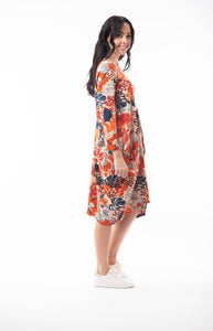 Orientique Brontes Indigo & Rust Mix Pure Cotton Jersey 3/4 Sleeve Panel Bubble Dress - Boutique on the Green 