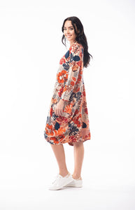 Orientique Brontes Indigo & Rust Mix Pure Cotton Jersey 3/4 Sleeve Panel Bubble Dress - Boutique on the Green 