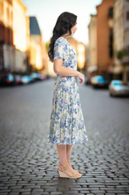 Load image into Gallery viewer, Orientique Rhodes Print Crinkle Short Sleeve Godet Midi Dress - Boutique on the Green 
