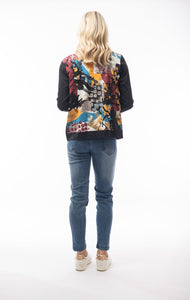 Orientique Dionysus Multi Mix Paint Splash With Solid Black Long Sleeves Jersey Cardigan - Boutique on the Green 