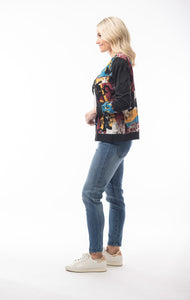 Orientique Dionysus Multi Mix Paint Splash With Solid Black Long Sleeves Jersey Cardigan - Boutique on the Green 