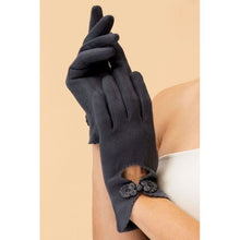 Load image into Gallery viewer, Powder Faux Suede Suki Gloves With Cornelli Trim - Slate - Boutique on the Green 
