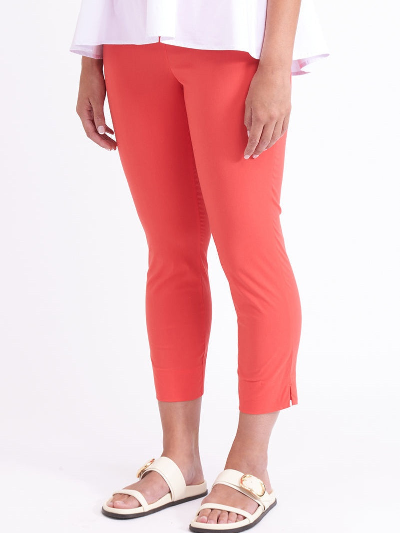 Foil Signature Fuss Free Plain Capri 7/8 Stretch Trapeze Trousers - Papaya - Boutique on the Green 