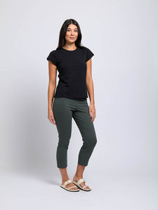 Foil Signature Fuss Free Plain Capri 7/8 Stretch Trapeze Trousers - Viridian