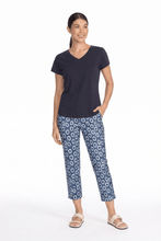 Load image into Gallery viewer, Navy Foil Signature Printed 7/8 pull-on trousers with bangle patterns, made by Foil, displayed flat on a white background.

