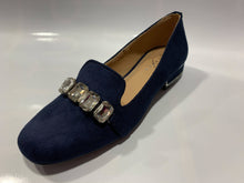 Load image into Gallery viewer, Lunar Navy microfibre jewelled trim slip on loafer with detailed heel trim
