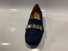 Load image into Gallery viewer, Lunar Navy microfibre jewelled trim slip on loafer with detailed heel trim
