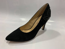 Load image into Gallery viewer, Black suede leather pointed high heel with star &amp; stud heel trim detail
