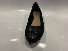 Load image into Gallery viewer, Black suede silver mesh print slip on ballet shoe
