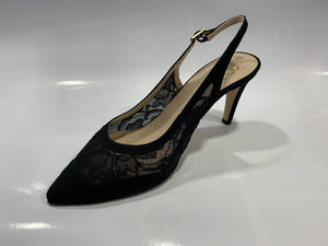 Black Spanish lace slingback pointed mid heel court shoe - Boutique on the Green 