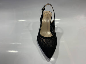 Black Spanish lace slingback pointed mid heel court shoe - Boutique on the Green 