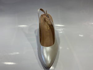 Leather white pearl mid heeled slingback shoe - Boutique on the Green 