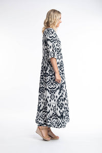 Orientique Izmir Green Printed Elbow Bell Sleeve Viscose Woven Maxi Dress - Boutique on the Green 