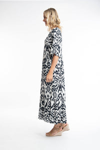 Orientique Izmir Green Printed Elbow Bell Sleeve Viscose Woven Maxi Dress - Boutique on the Green 