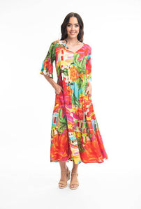 Orientique Aiya Napa Printed Elbow Bell Sleeve Viscose Woven Maxi Dress - Boutique on the Green 