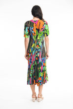 Load image into Gallery viewer, Orientique Nicossia Print Crinkle Short Sleeve Godet Midi Dress
